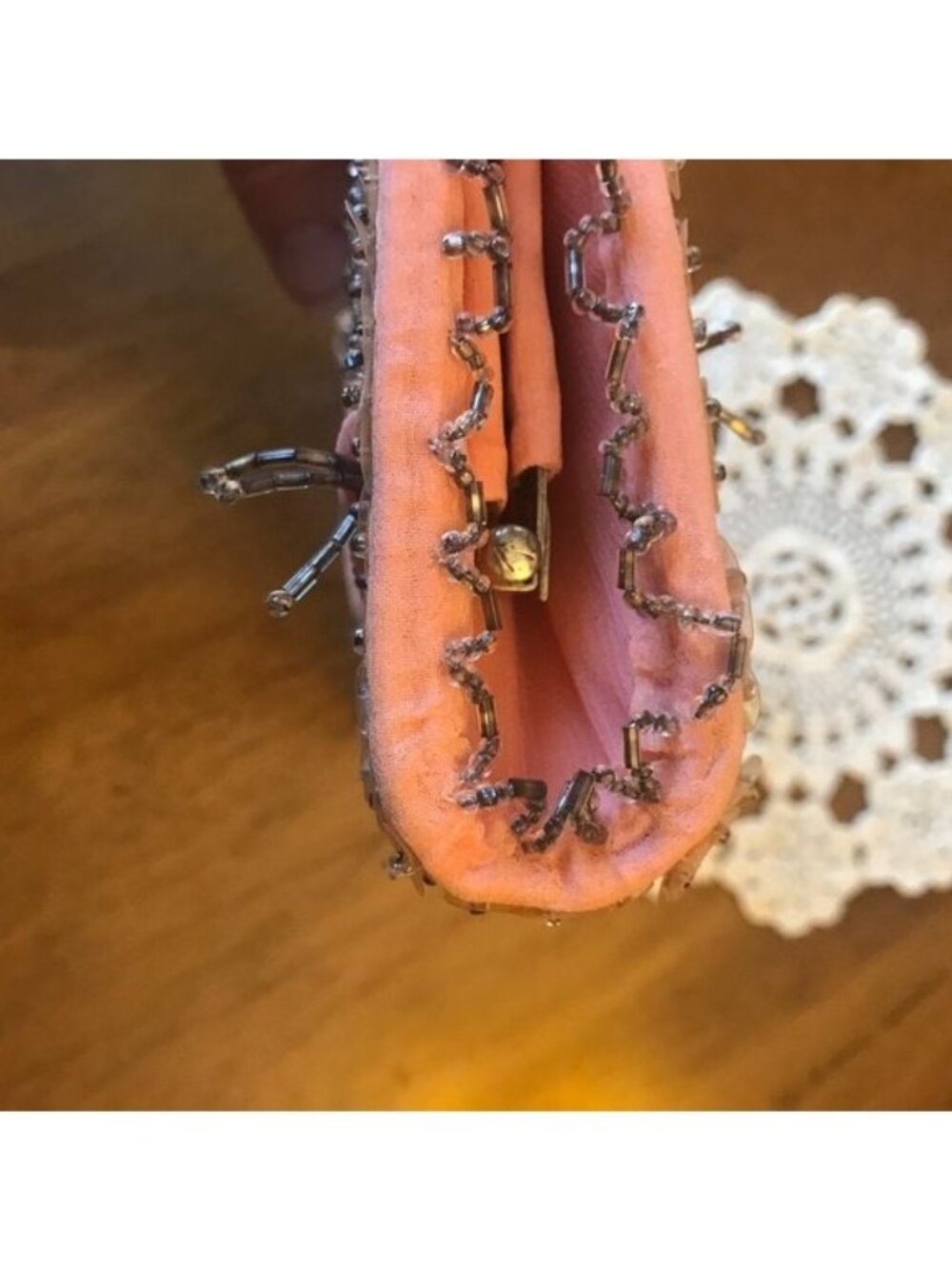 Vintage Evening Bag Sequins & Beads Melon Color - Picture 5 of 8